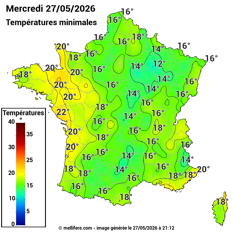 Prévision Températures mini 27/05