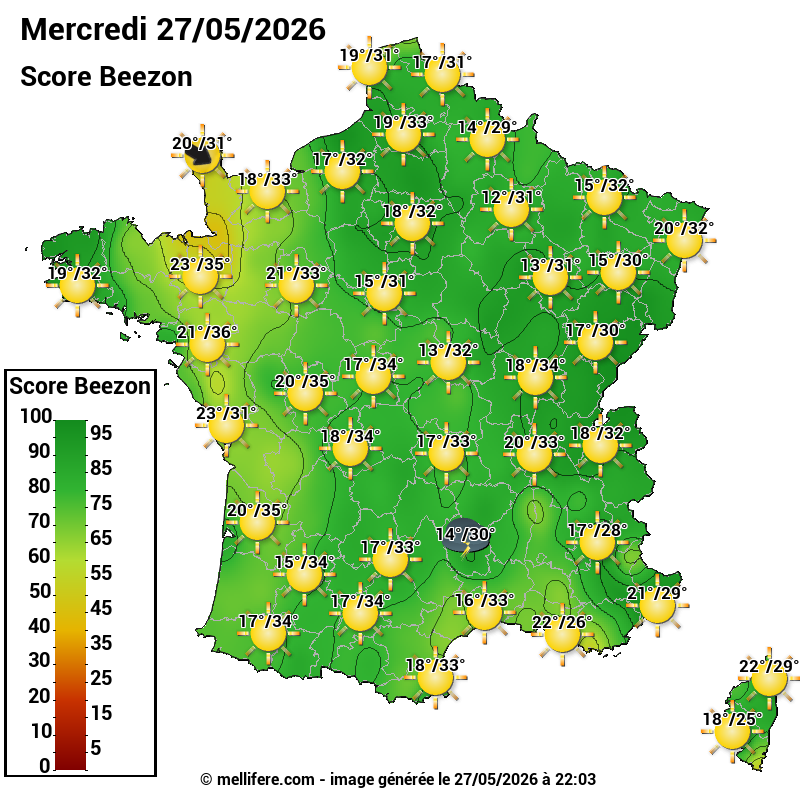 Carte des scores abeilles 27/05