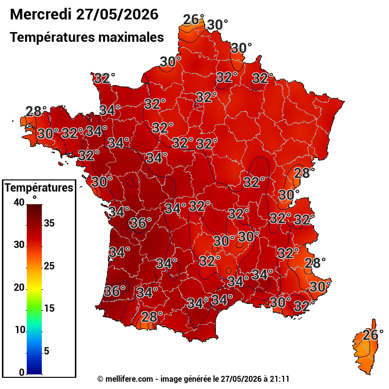 Prévision Températures maxi27/05