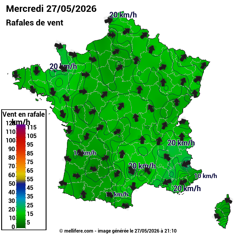 Prévision Vents et rafales 27/05