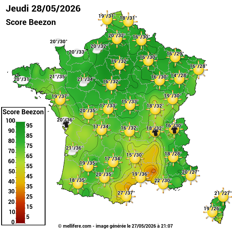 Carte des scores abeilles 28/05