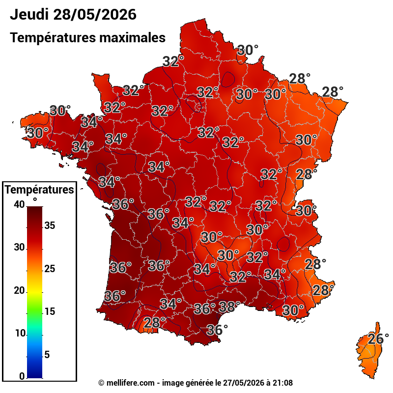 Prévision Températures maxi28/05