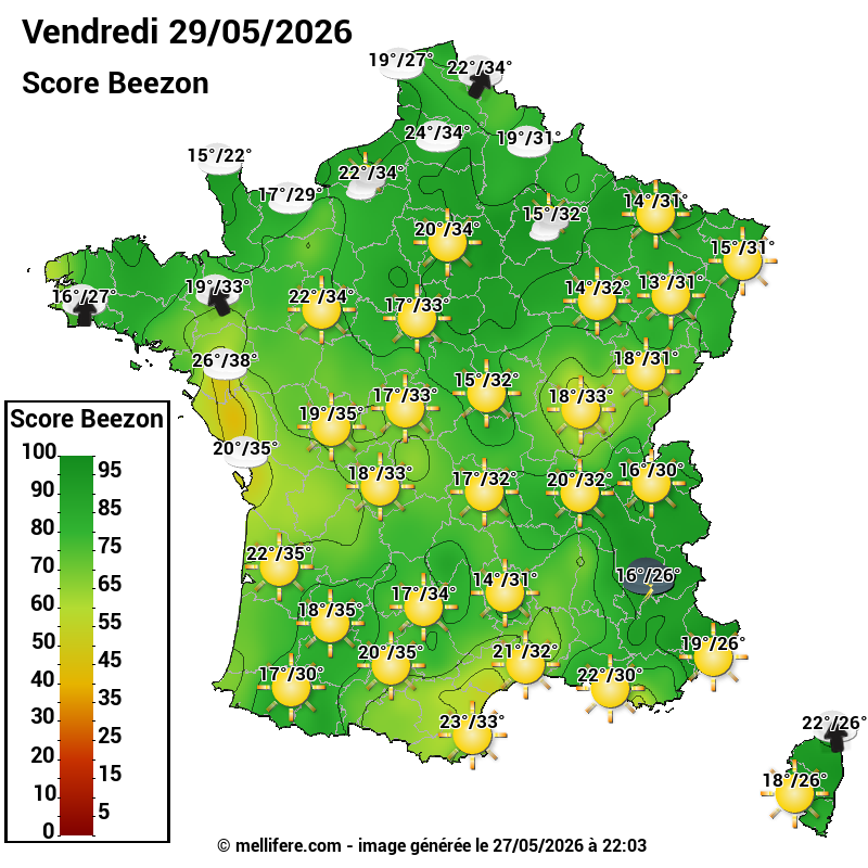 Carte des scores abeilles 29/05