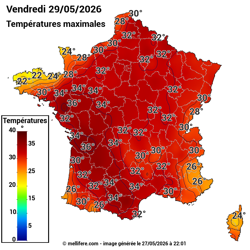 Prévision Températures maxi29/05