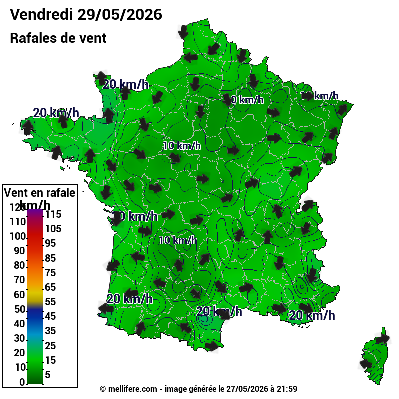 Prévision Vents et rafales 29/05