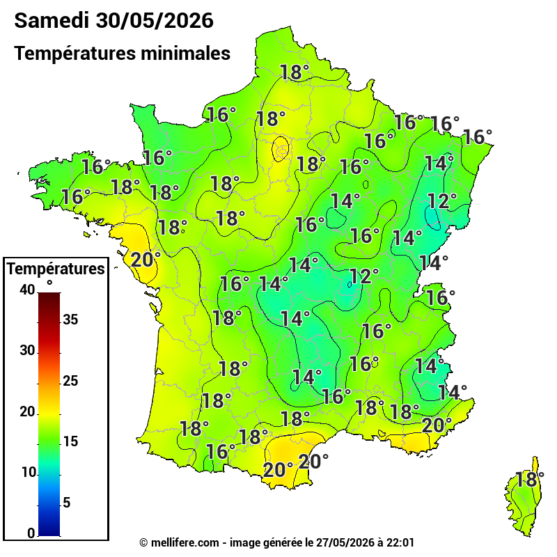 Prévision Températures mini 30/05