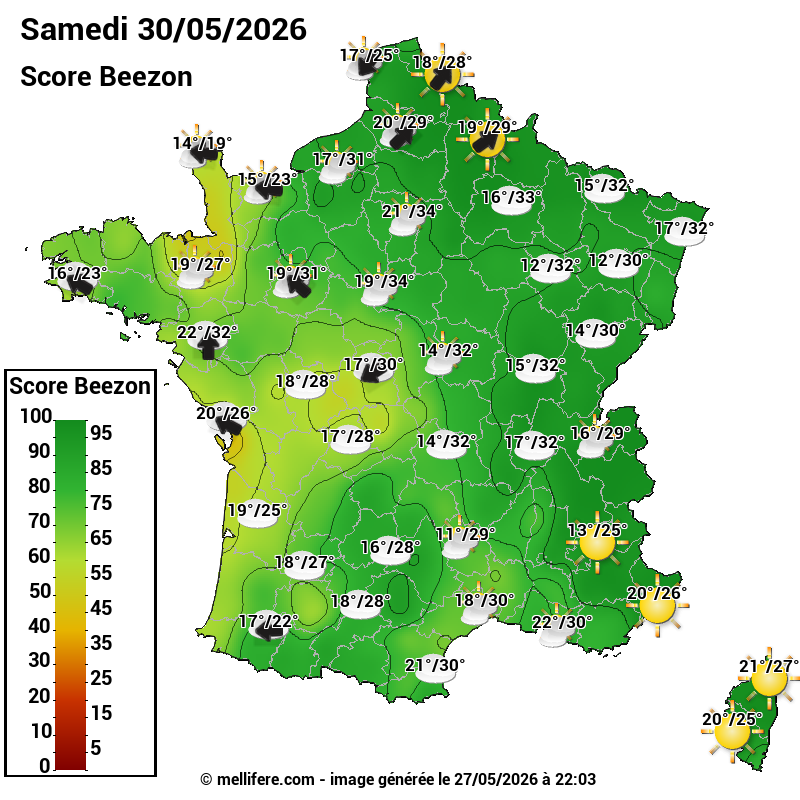 Carte des scores abeilles 30/05