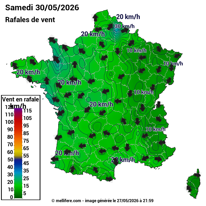 Prévision Vents et rafales 30/05