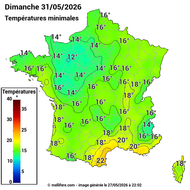 Prévision Températures mini 31/05