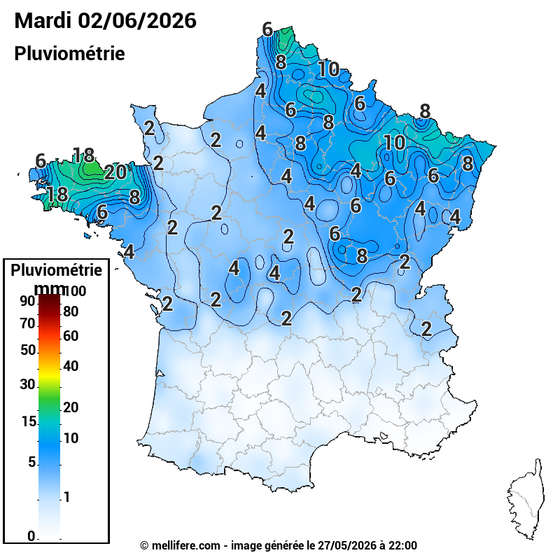 Prévision Pluviométrie 02/06