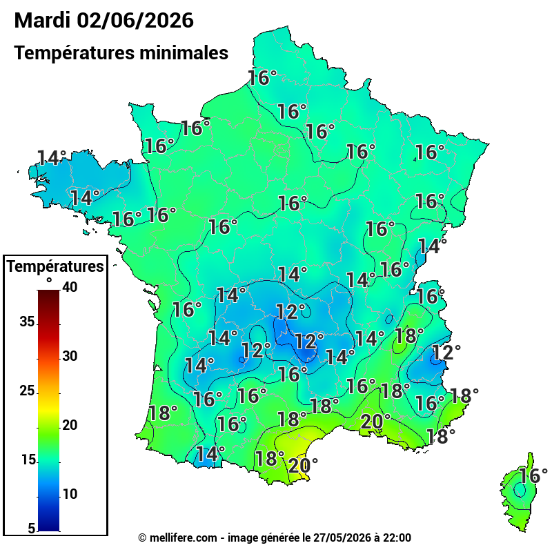 Prévision Températures mini 02/06