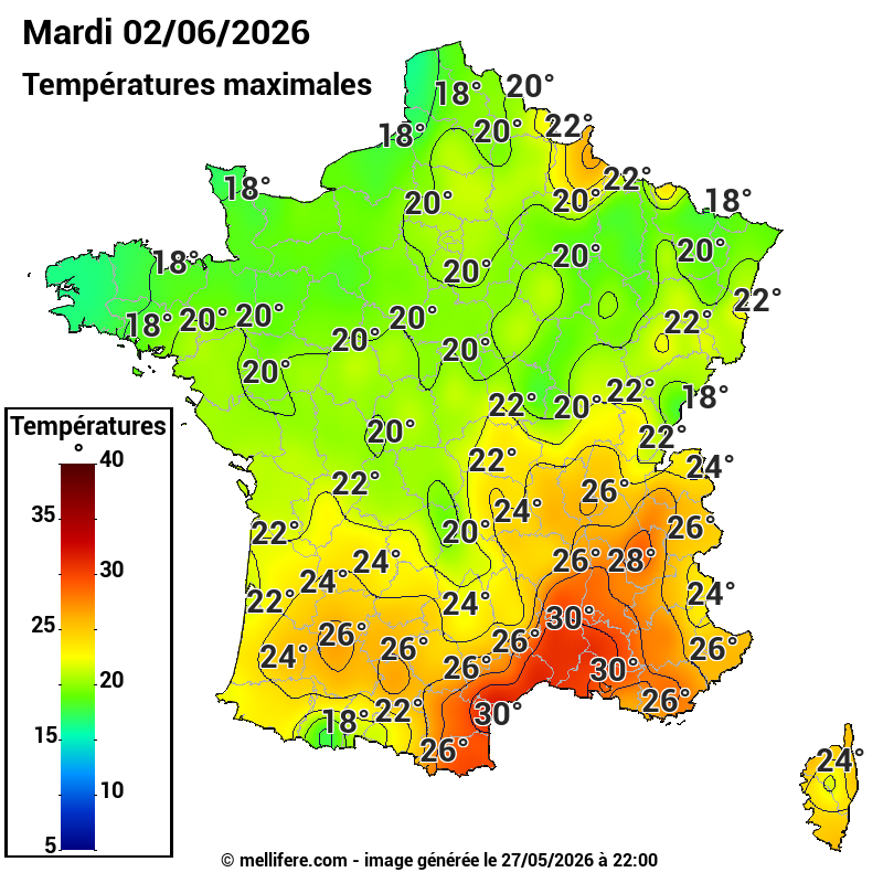 Prévision Températures maxi02/06