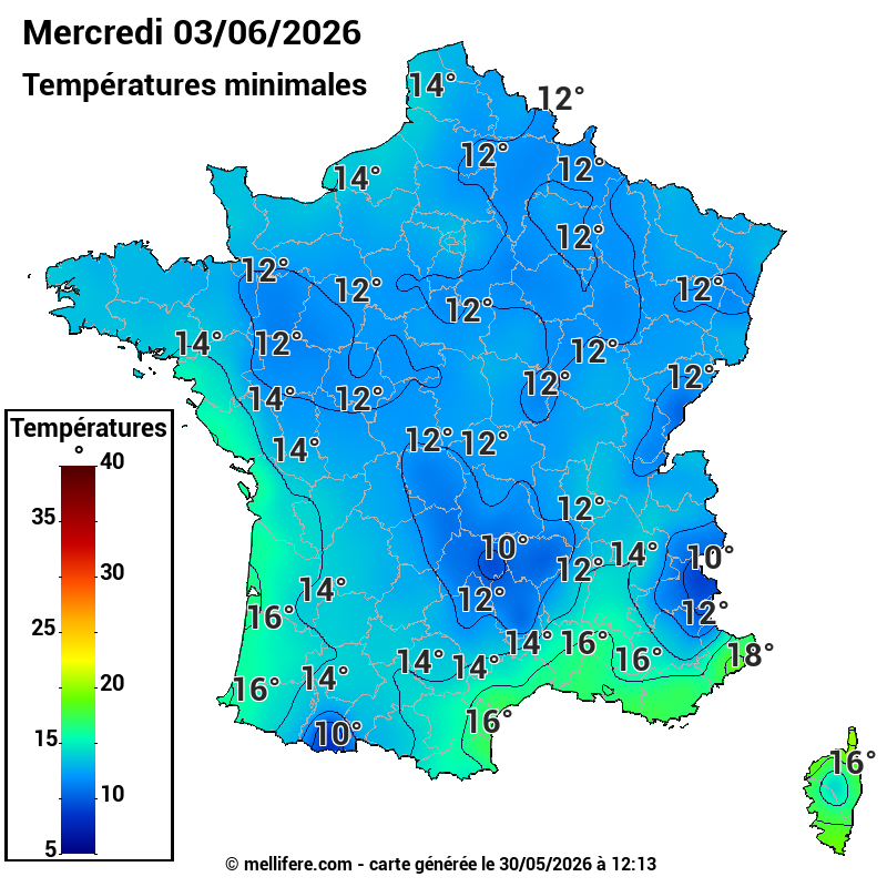 Prévision Températures mini 03/06