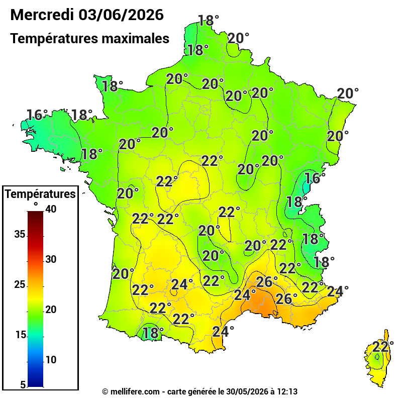 Prévision Températures maxi03/06
