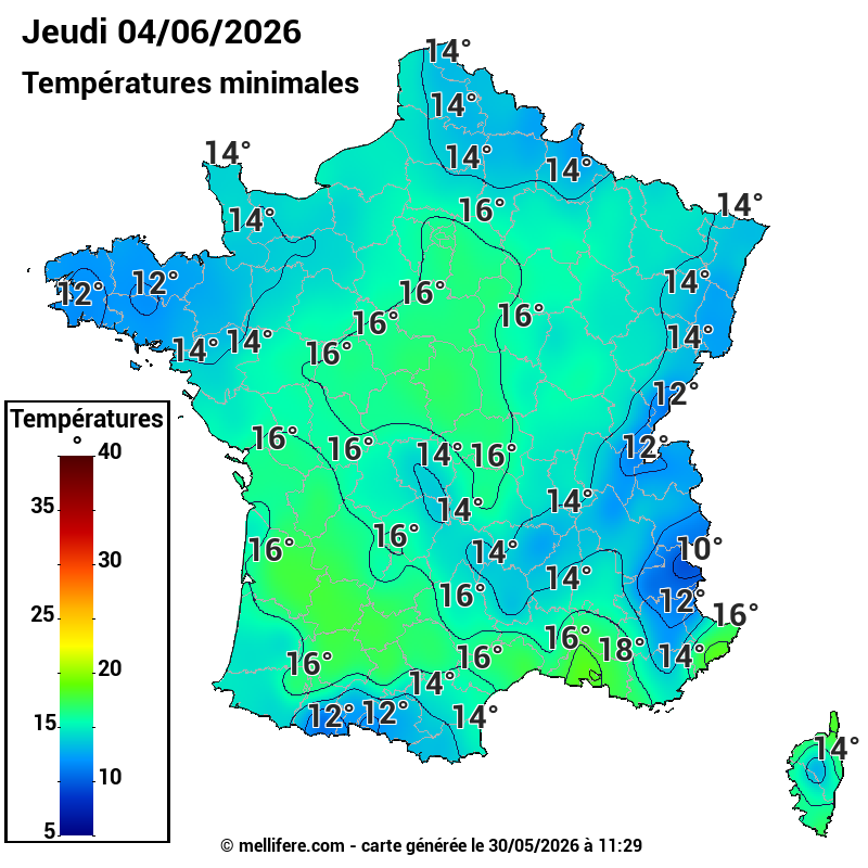 Prévision Températures mini 04/06