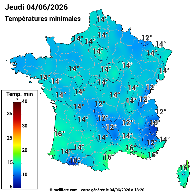 Prévision Températures mini 04/06