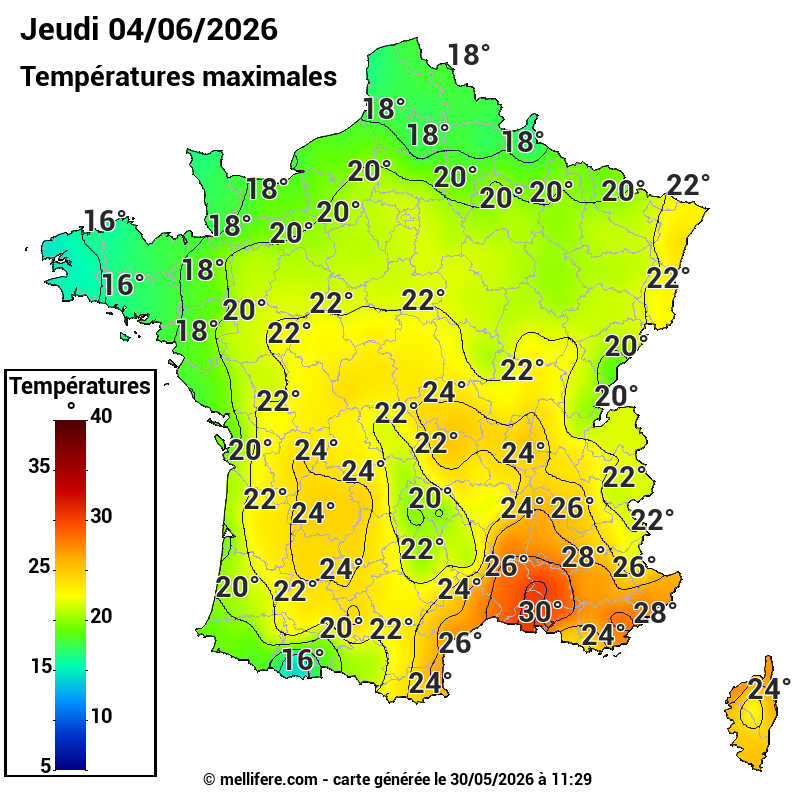 Prévision Températures maxi04/06