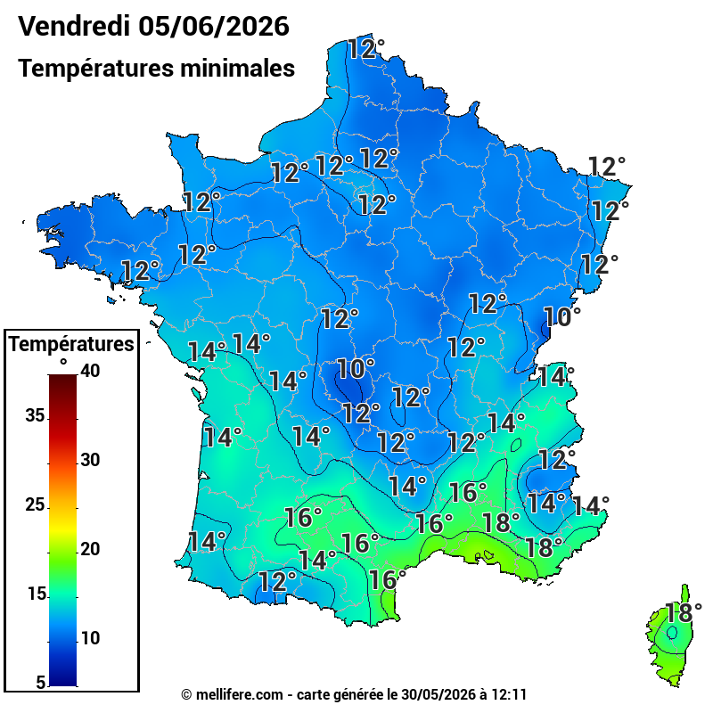 Prévision Températures mini 05/06