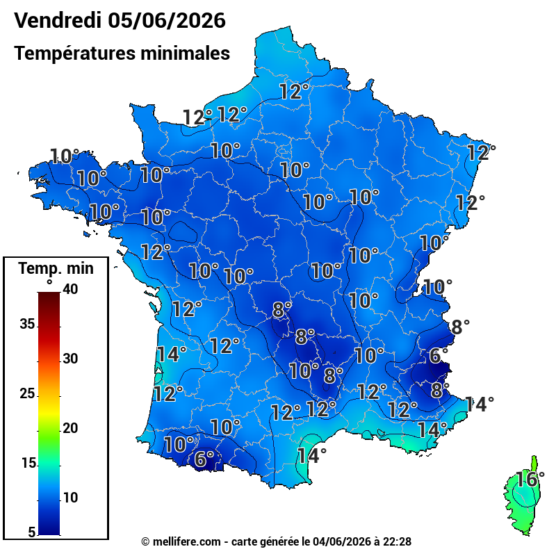 Prévision Températures mini 05/06