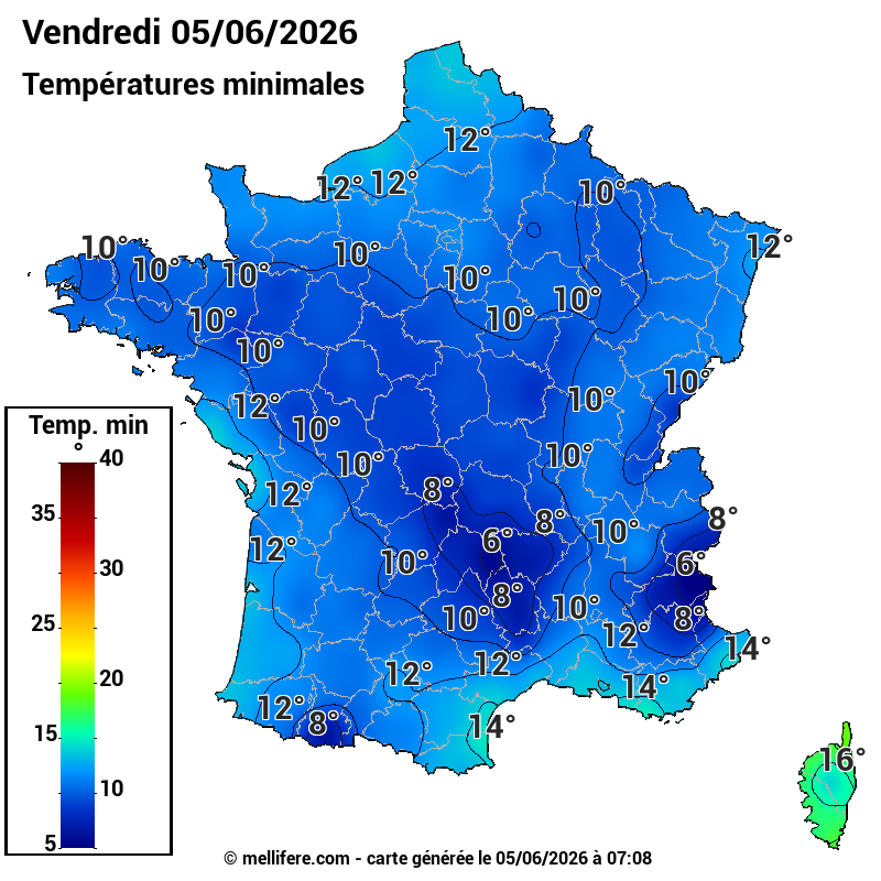 Prévision Températures mini 05/06
