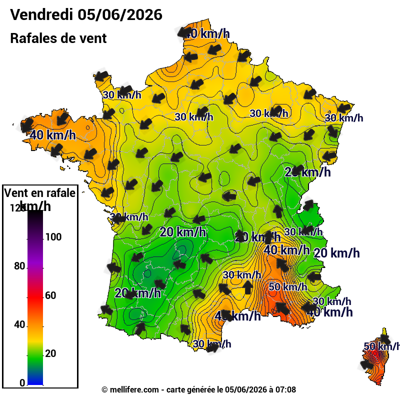 Prévision Vents et rafales 05/06