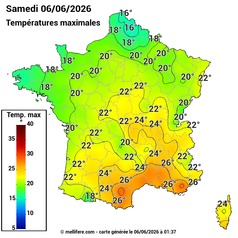 Prévision Températures maxi06/06