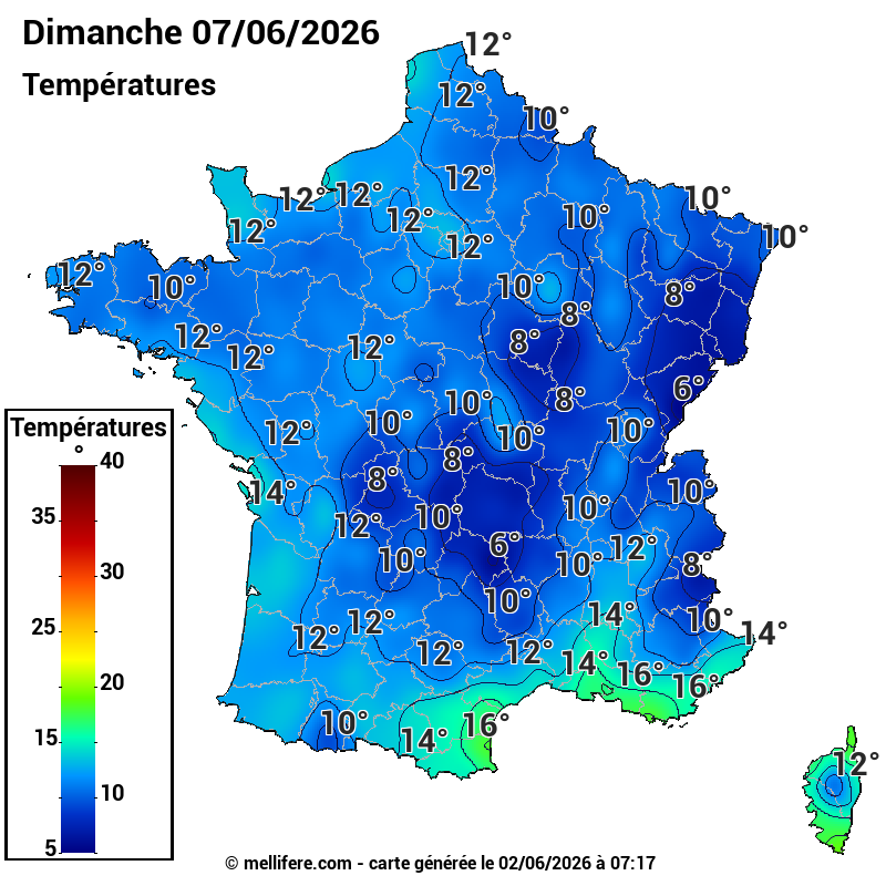 Prévision Températures mini 07/06