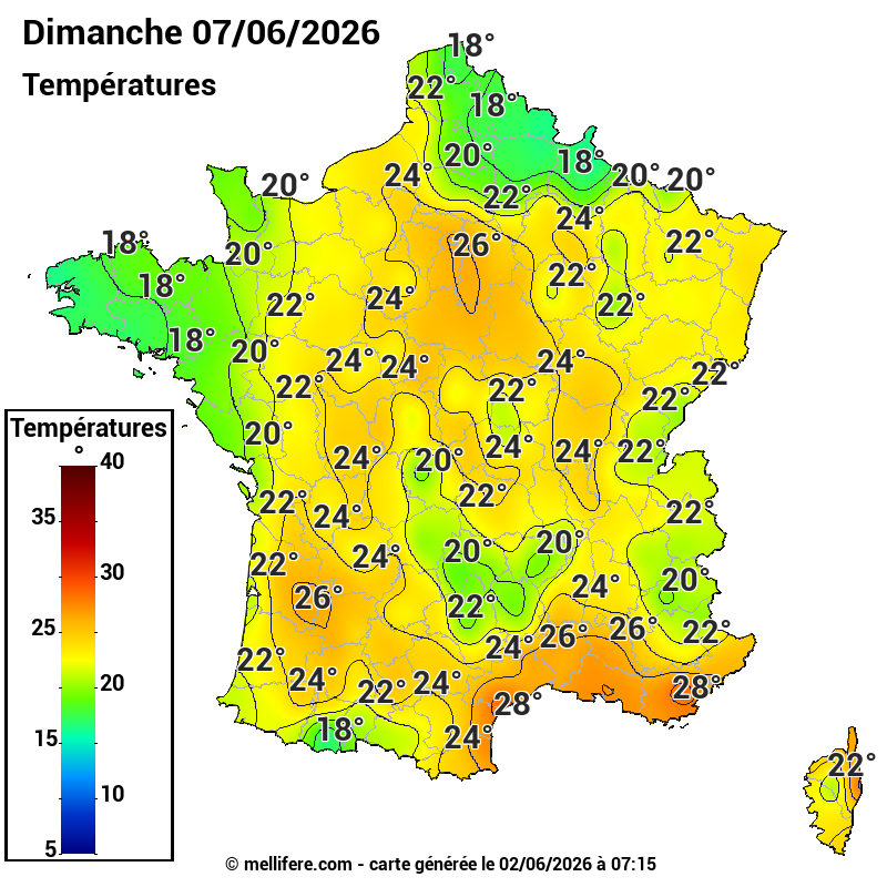 Prévision Températures maxi07/06