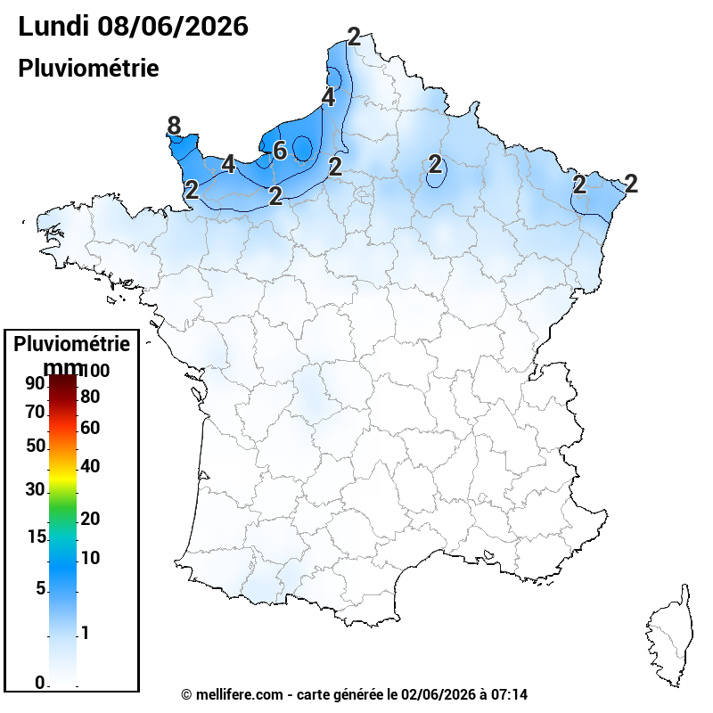 Prévision Pluviométrie 08/06