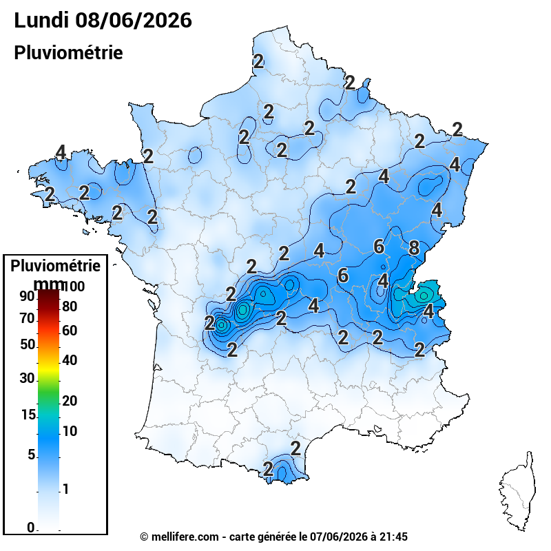 Prévision Pluviométrie 08/06