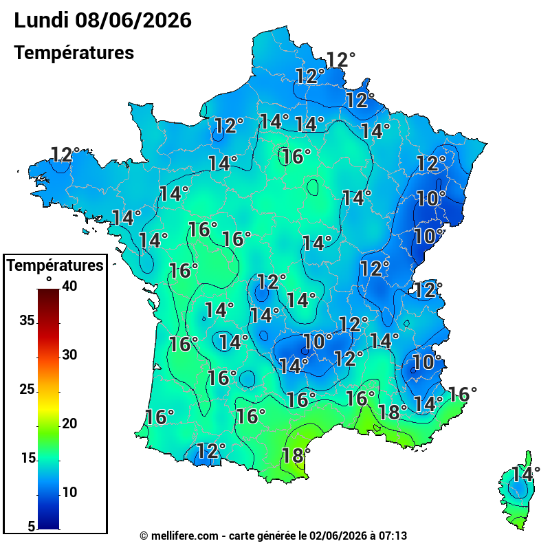 Prévision Températures mini 08/06