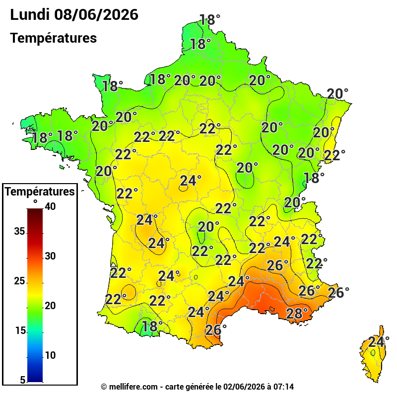 Prévision Températures maxi08/06