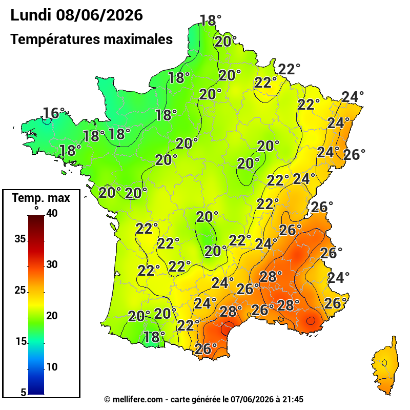 Prévision Températures maxi08/06