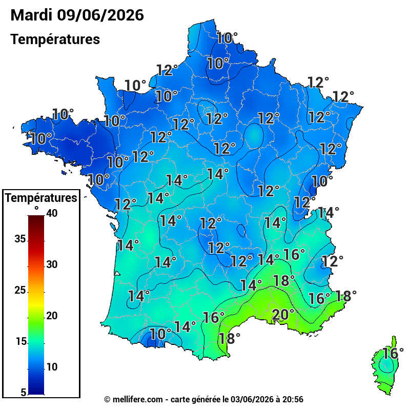 Prévision Températures mini 09/06
