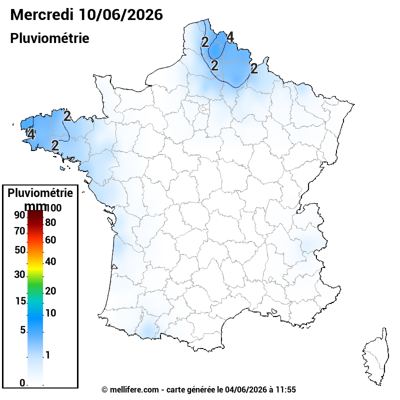 Prévision Pluviométrie 10/06
