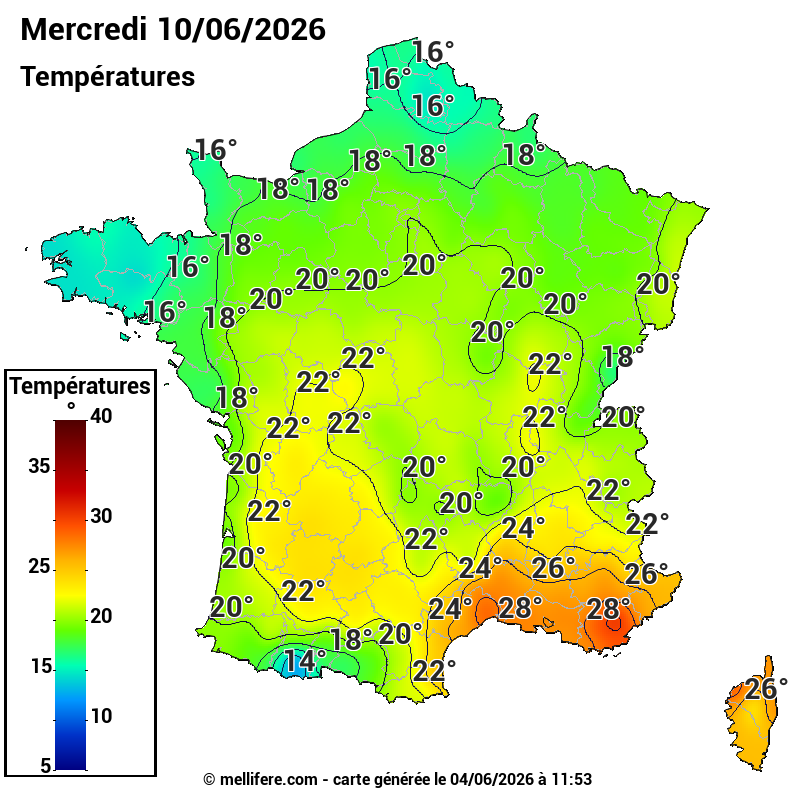 Prévision Températures maxi10/06