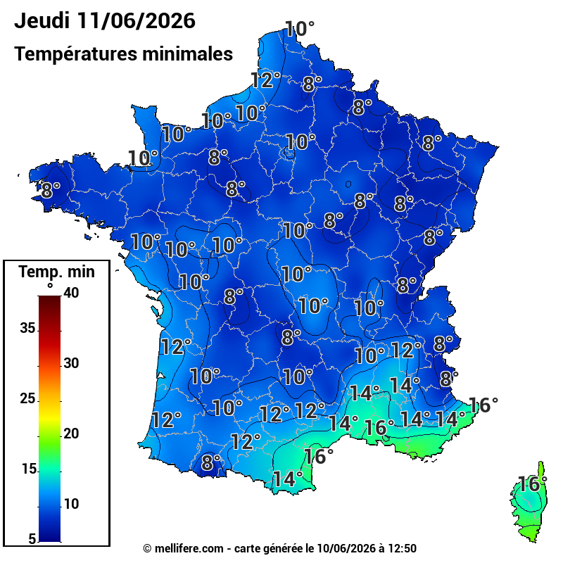 Prévision Températures mini 11/06