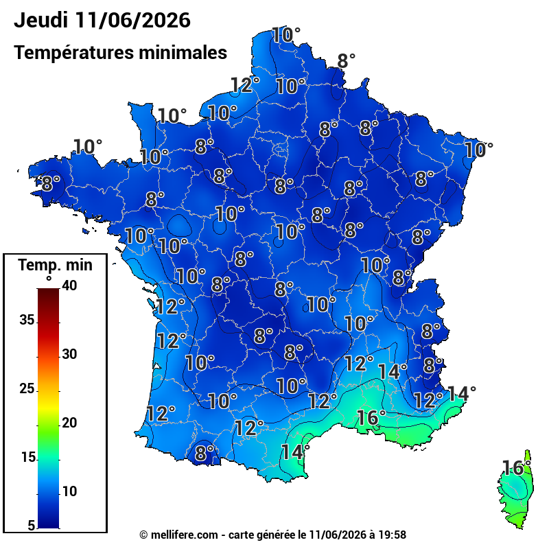 Prévision Températures mini 11/06
