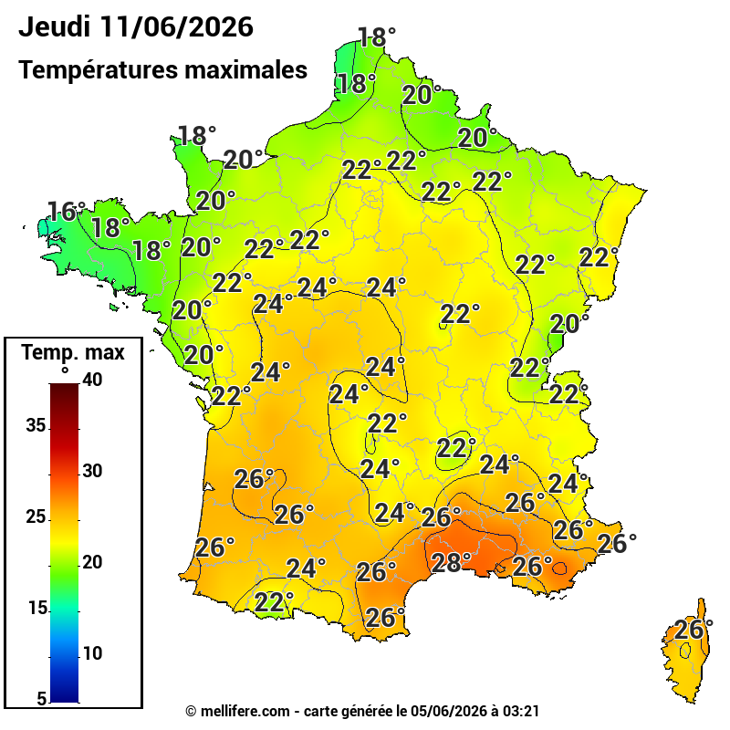Prévision Températures maxi11/06