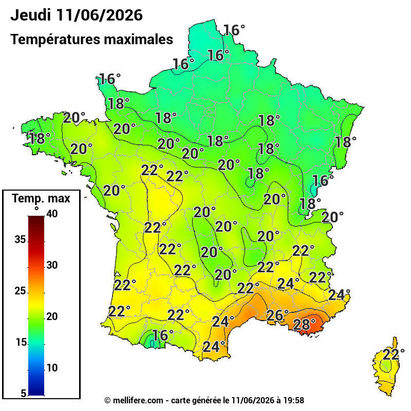 Prévision Températures maxi11/06