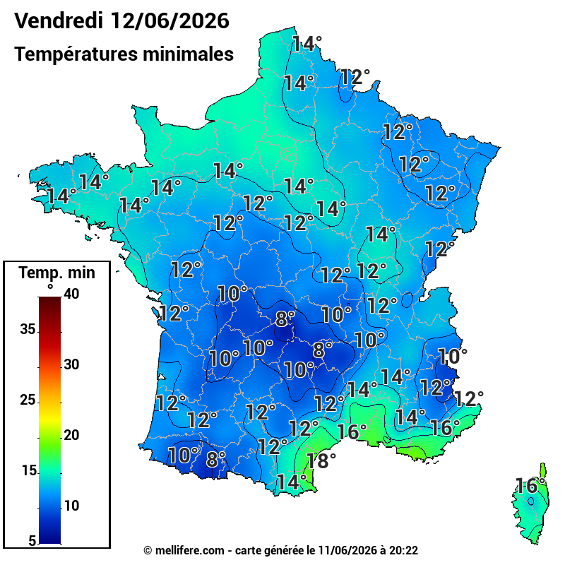 Prévision Températures mini 12/06