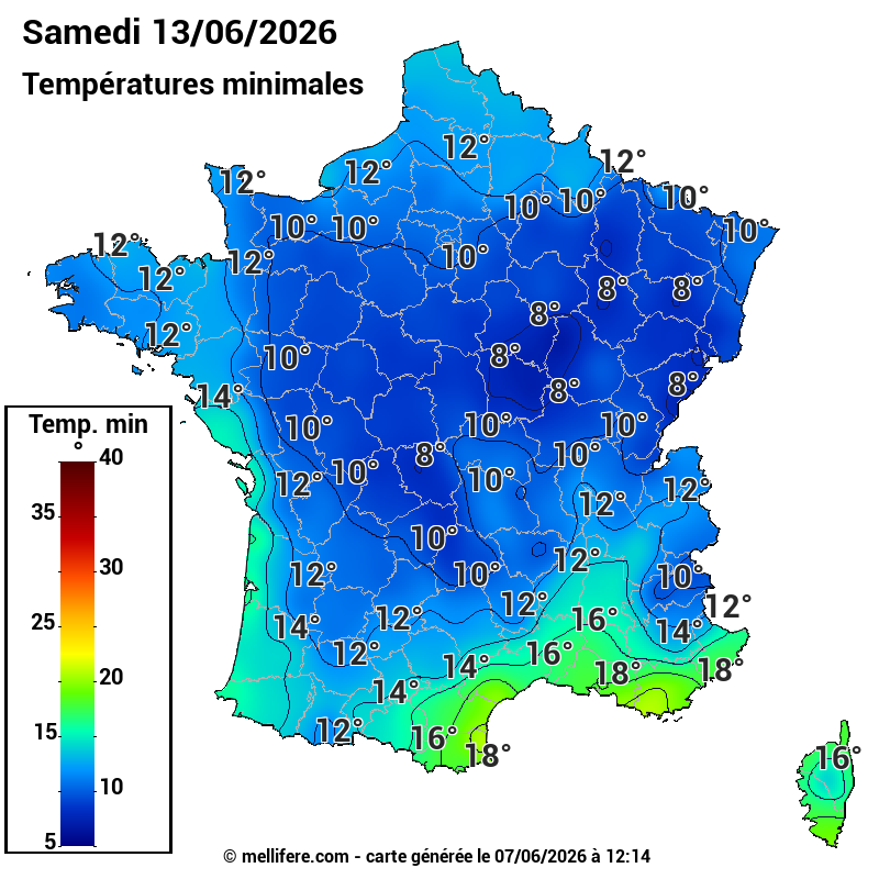 Prévision Températures mini 13/06