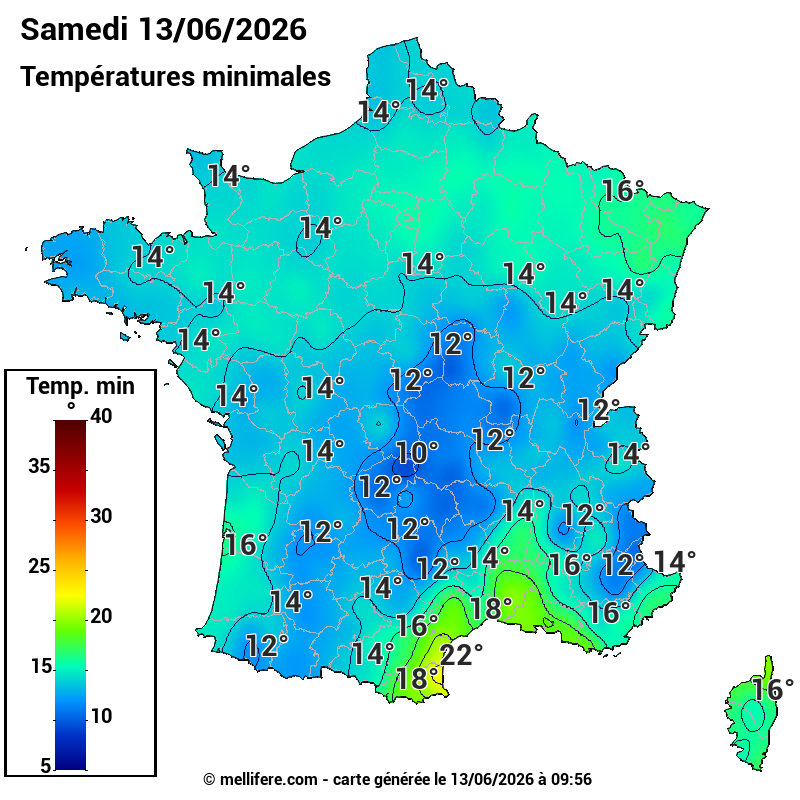 Prévision Températures mini 13/06