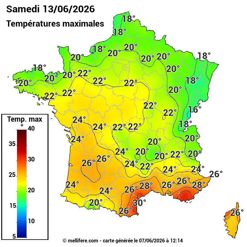 Prévision Températures maxi13/06