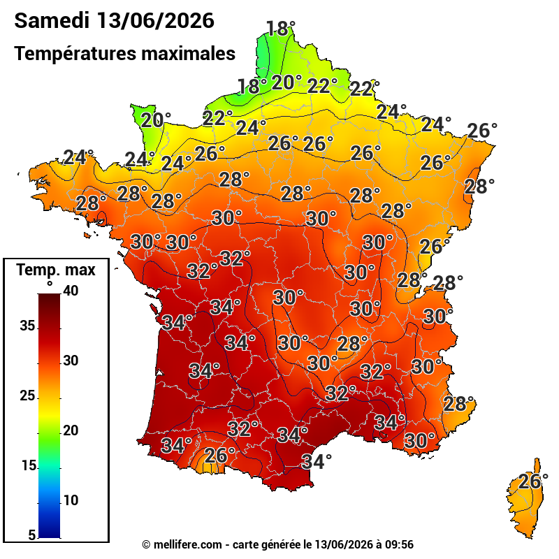 Prévision Températures maxi13/06