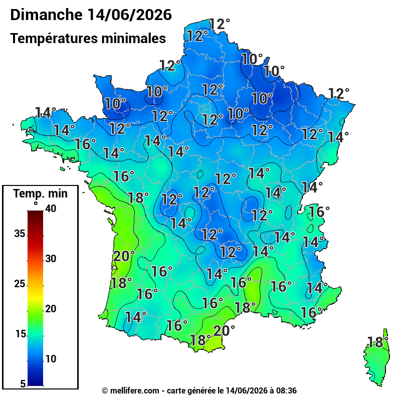 Prévision Températures mini 14/06