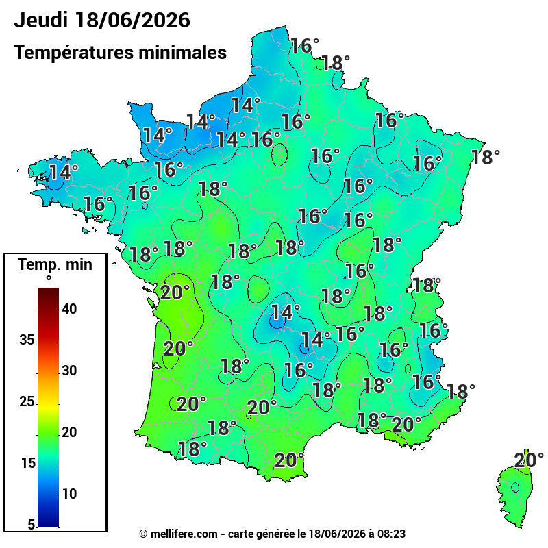 Prévision Températures mini 18/06