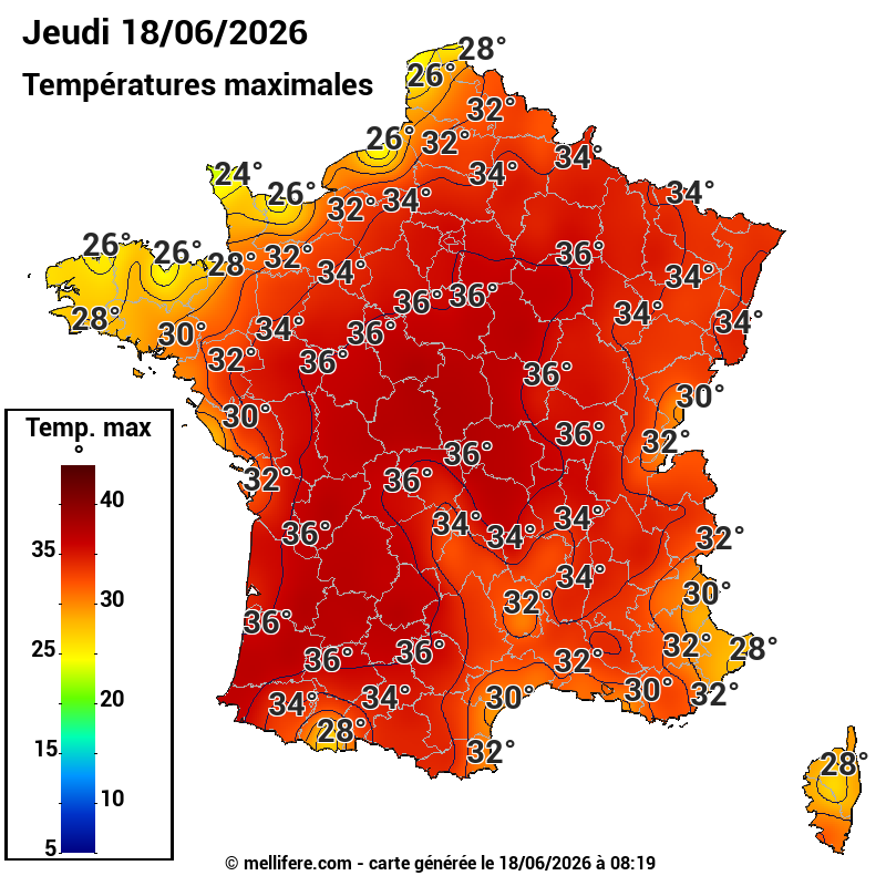 Prévision Températures maxi18/06