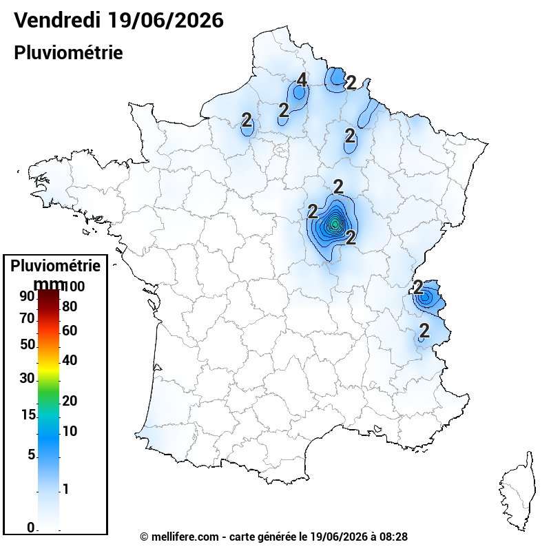 Prévision Pluviométrie 19/06