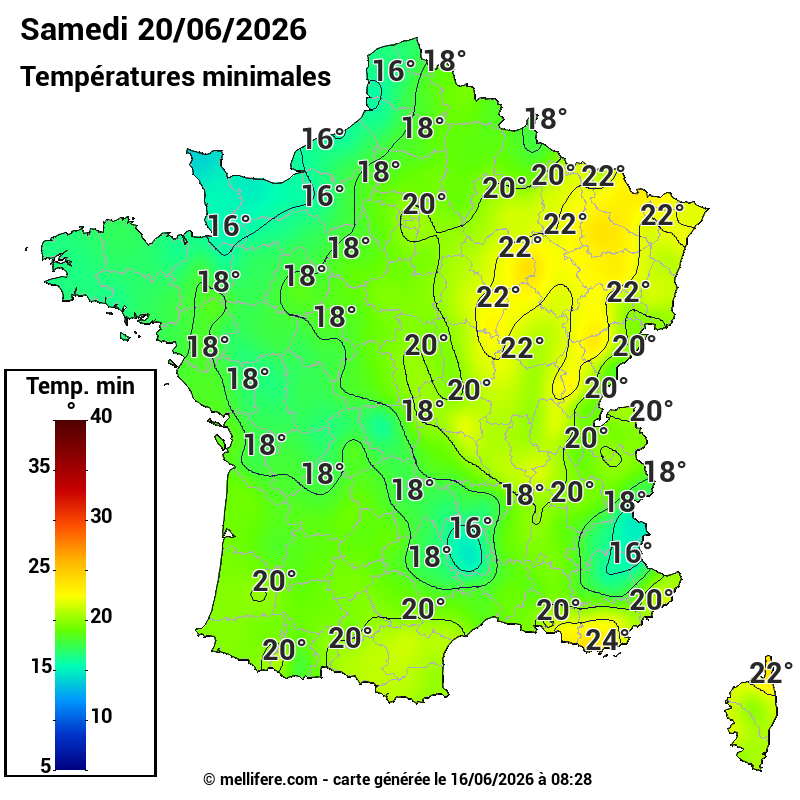 Prévision Températures mini 20/06